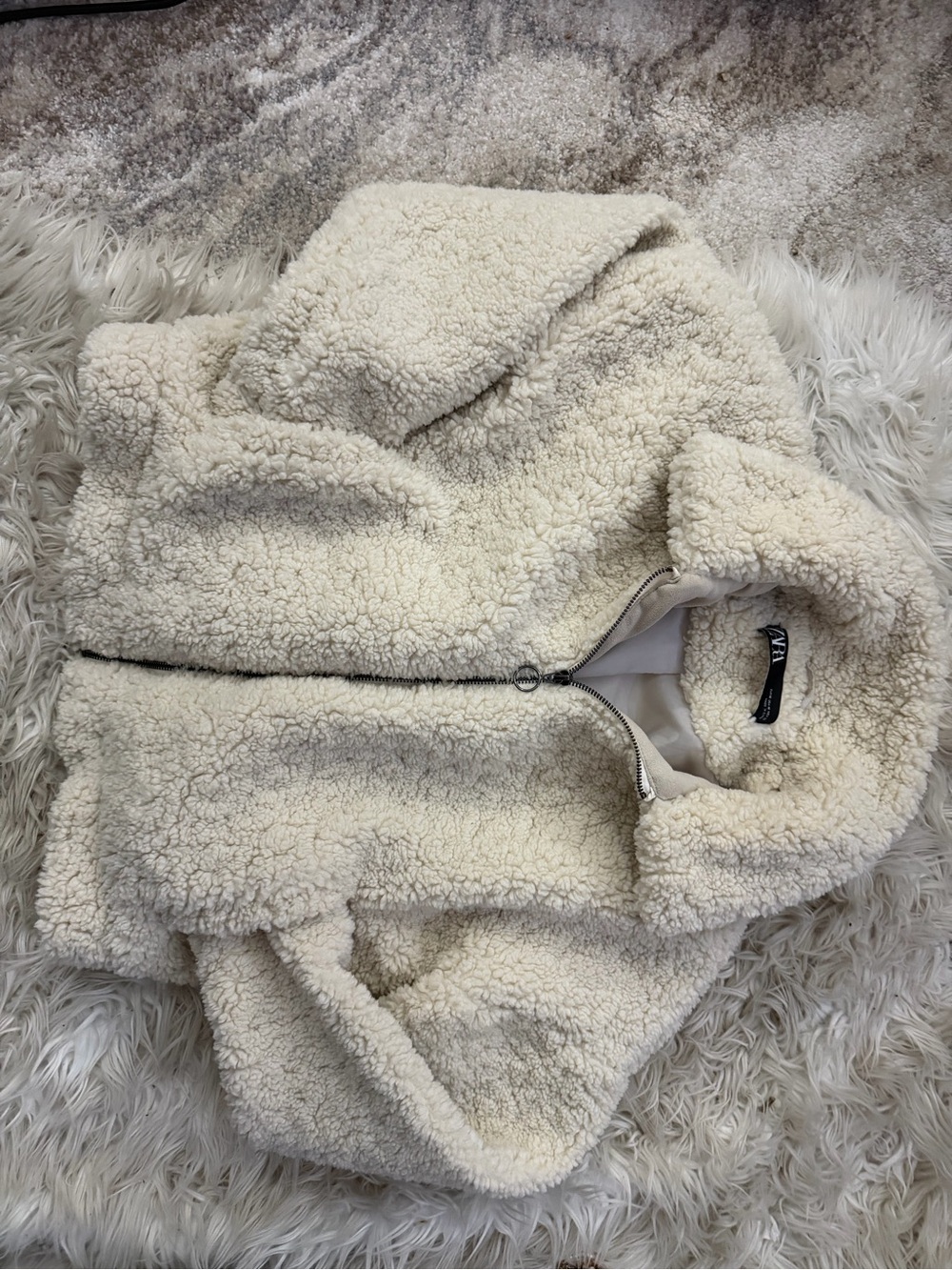 Zara Ivory Teddy Sherpa Zip Jacket